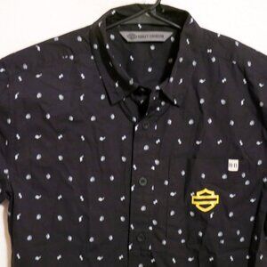 Harley Davidson Shirt Mens Medium Short Sleeve Button Slim Black White
